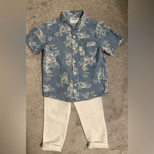 Linen floral button down & pant. Janie and Jack/ old Navy size 4 & 5t.